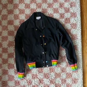 Big Bud Press Black Jean Jacket with rainbow button detail